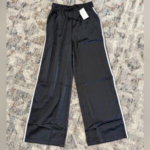 NWT Black Sporty Satin Track Pants with Stripes - Small